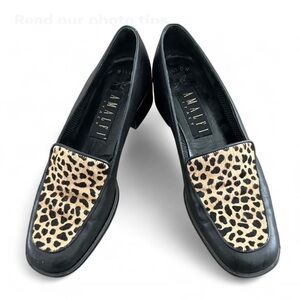 Amalfi by Rangoni black leather and leopard print calf hair loafers